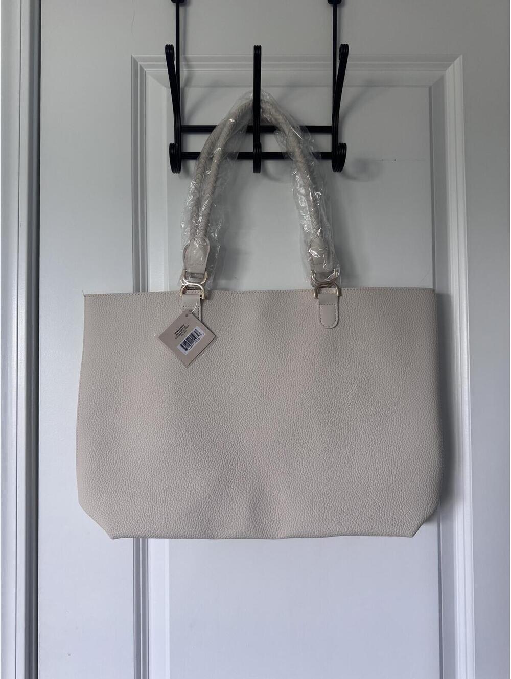 Cream Textured Tote Bag with Shoulder Straps